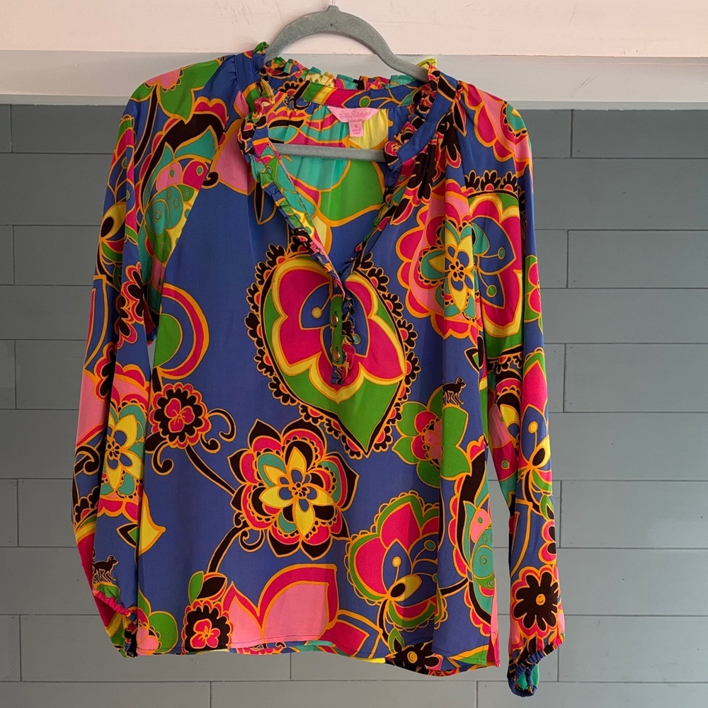 Lilly Pulitzer Elsa Multicolor Floral Silk Blouse